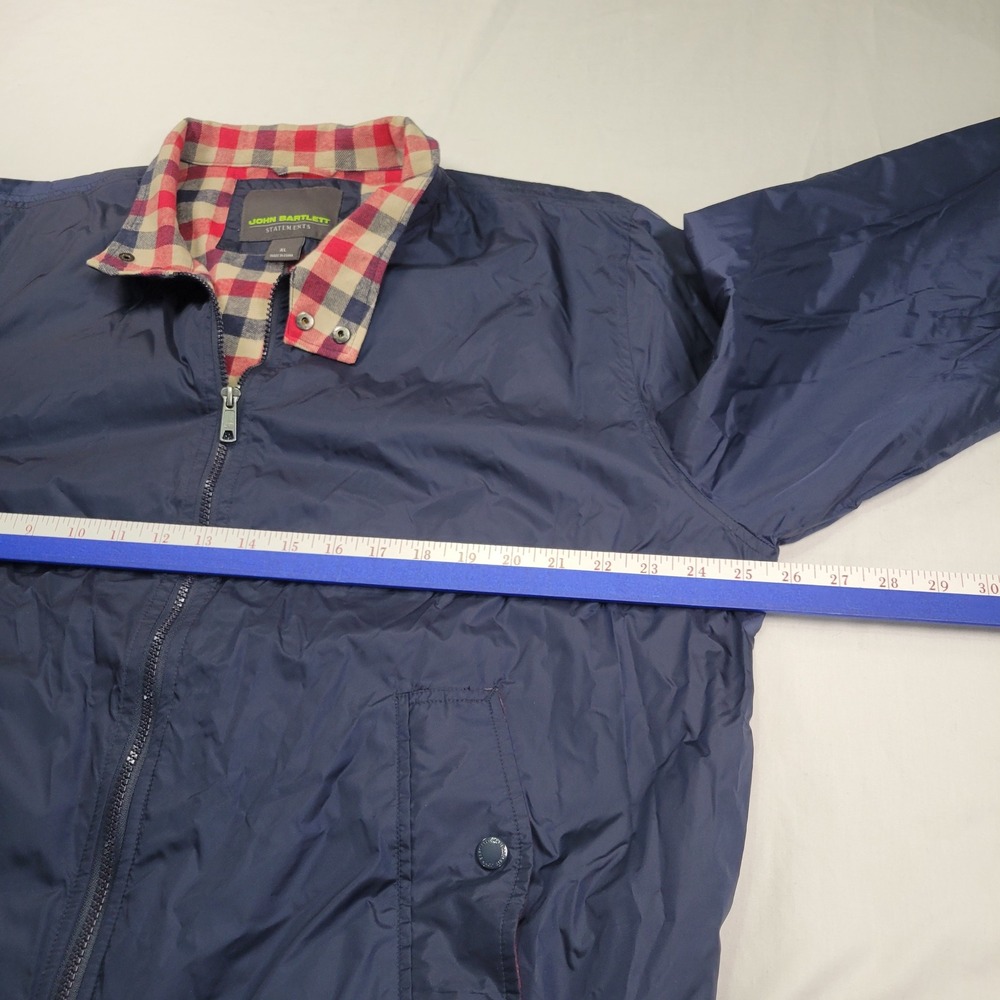 John Bartlett Statement Men XL Bomber Jacket Blue Plaid Flannel Lined Zip Casual - Picture 6 of 7